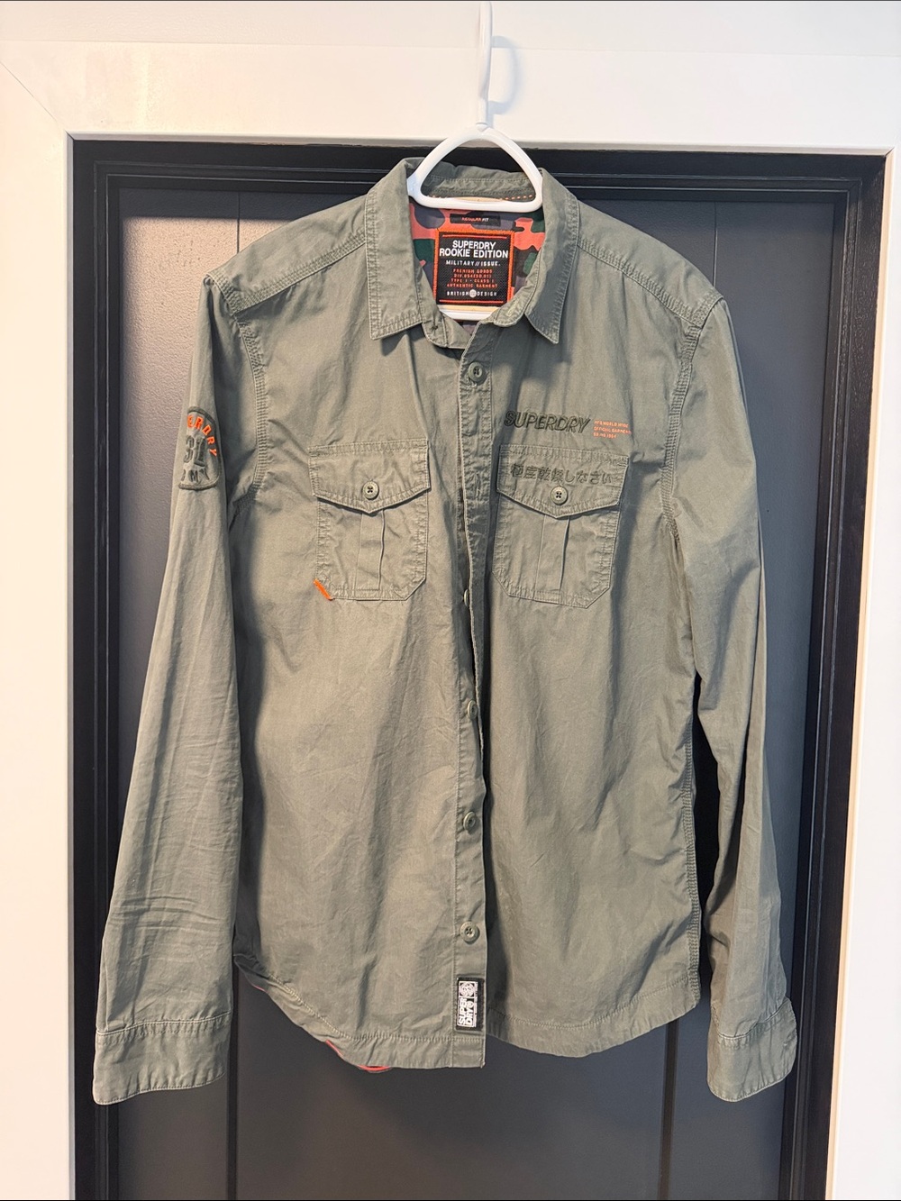 Superdry Olive Green Long-Sleeve Utility Button-Down Shirt